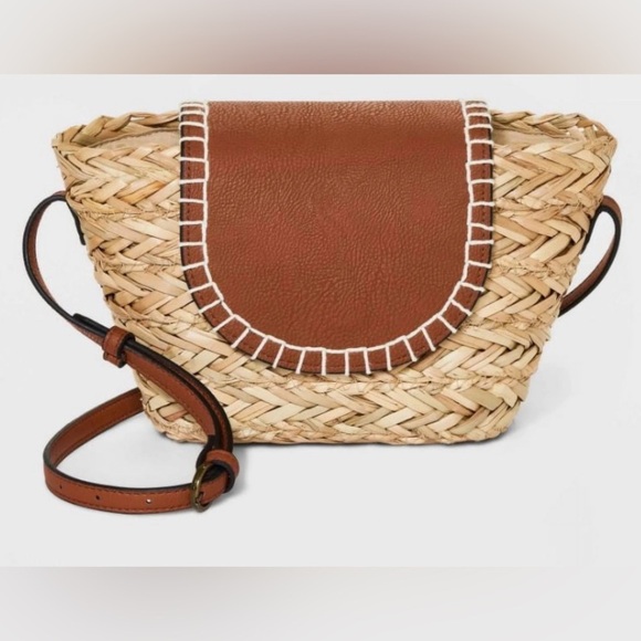 Universal Thread Boho Woven Straw Leather Crossbody Purse NWT - Picture 2 of 9